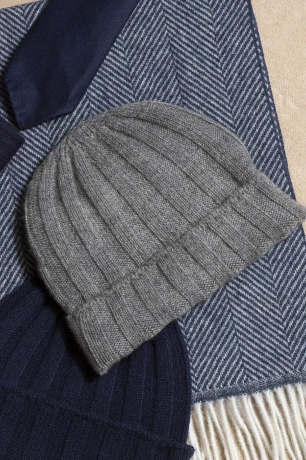 Grey Cashmere rib knit beanie - Made in Italy