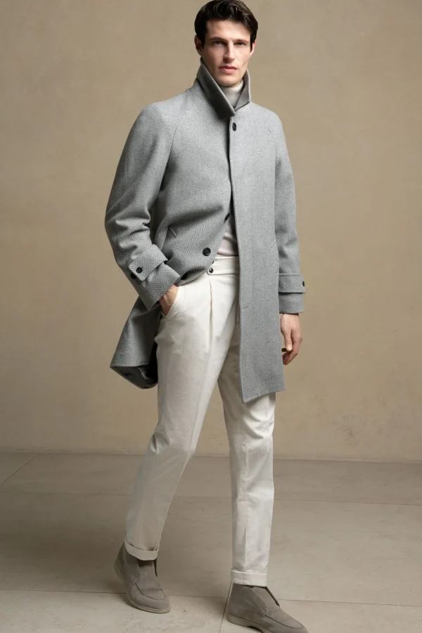 Grey herringbone Raglan coat – Made in Italy