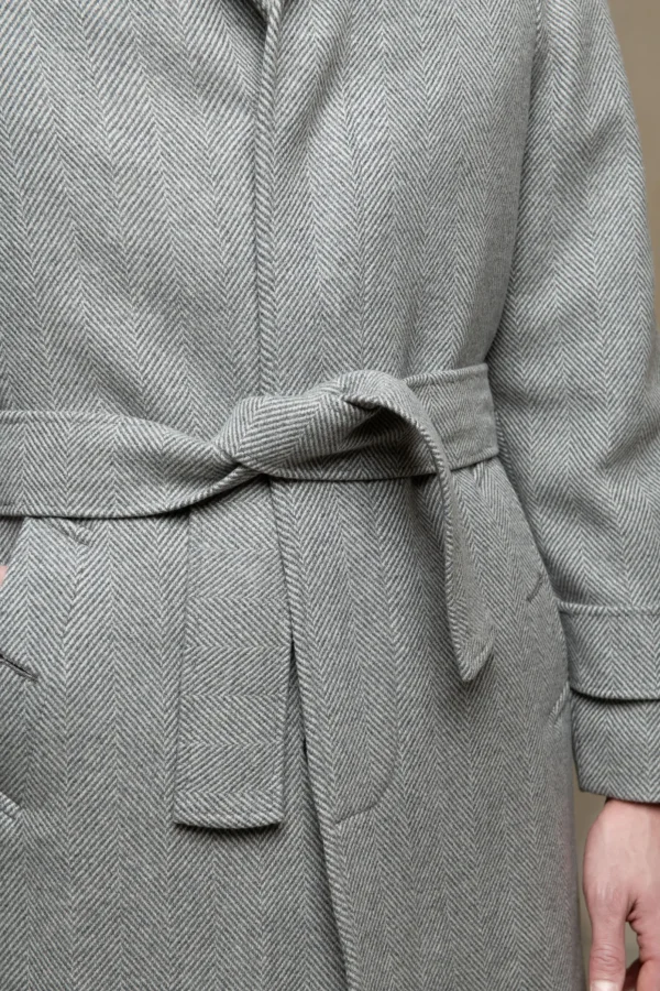 Grey herringbone Raglan coat – Made in Italy