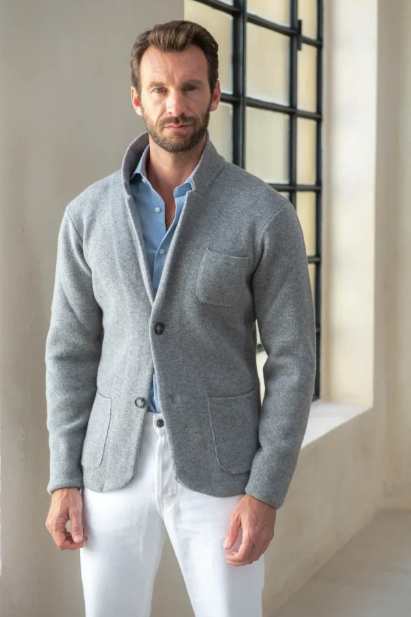 Grey knitted jacket – wool and cashmere – Made in Italy