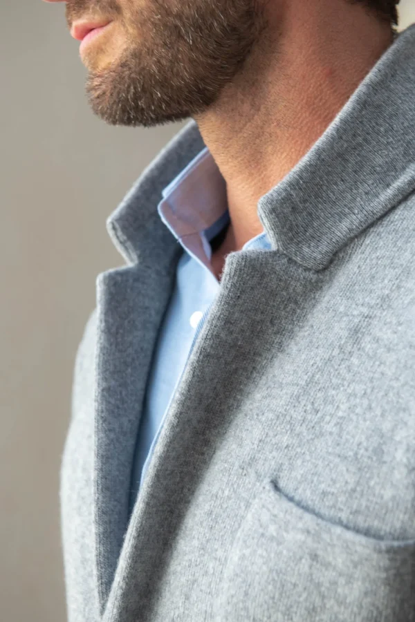 Grey knitted jacket – wool and cashmere – Made in Italy
