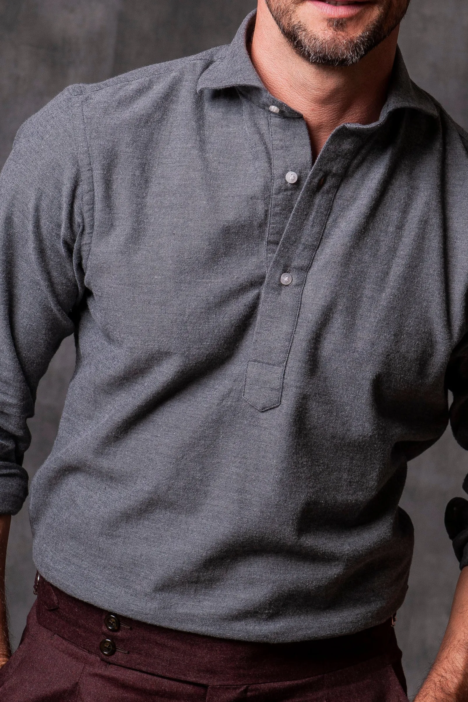 grey_popover_shirt__flann_0.webp Grey Popover Shirt - Flannel Touch - Made in Italy
