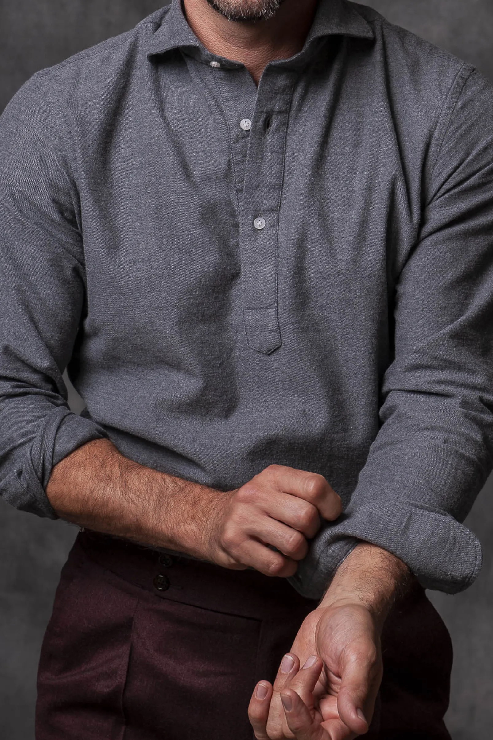 grey_popover_shirt__flann_1.webp Grey Popover Shirt - Flannel Touch - Made in Italy