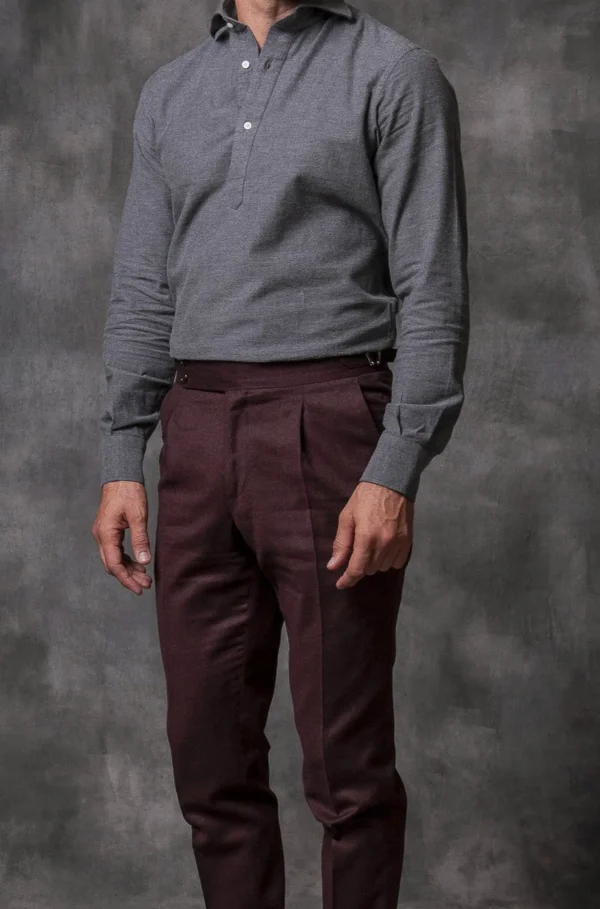 Grey Popover Shirt - Flannel Touch - Made in Italy