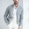 Grey ribbed cashmere blend cardigan – Made in Italy