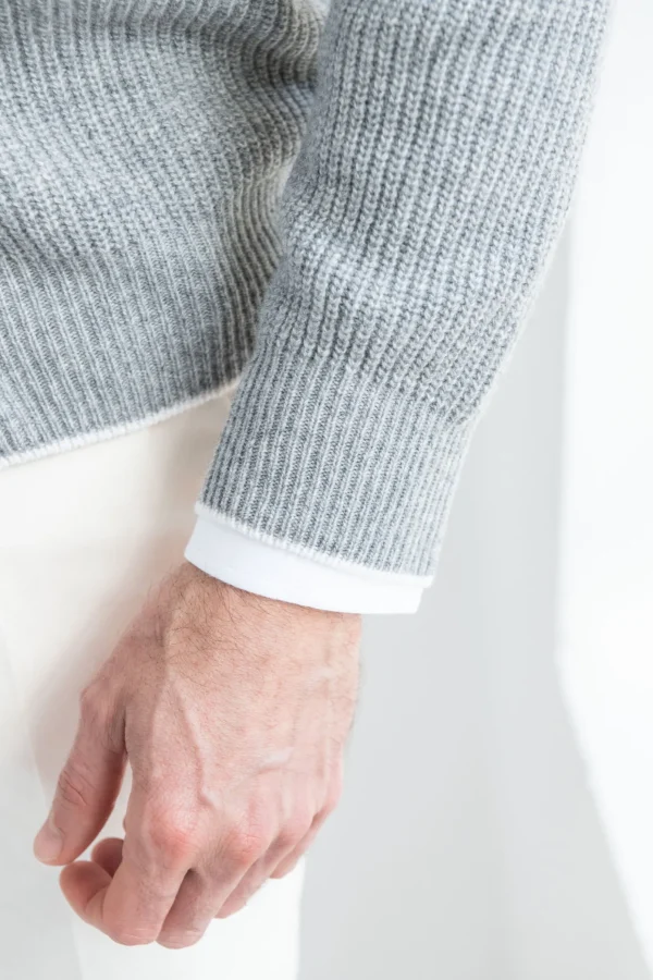 Grey ribbed cashmere blend cardigan – Made in Italy