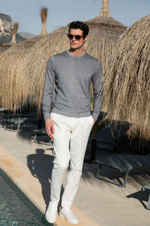 Grey superlight cashmere round neck – Made in italy