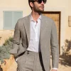 Hazelnut Prince of Wales wool and linen suit - Made in Italy