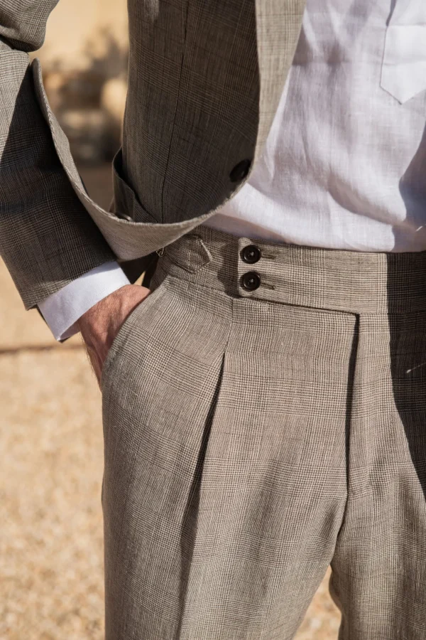 Hazelnut Prince of Wales wool and linen suit - Made in Italy