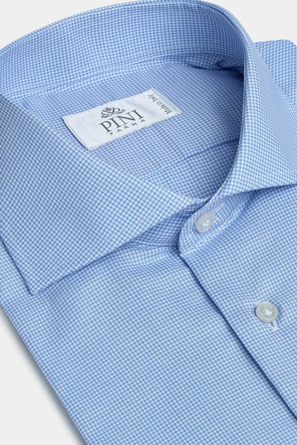 Houndstooth Light Blue Shirt - Made in Italy