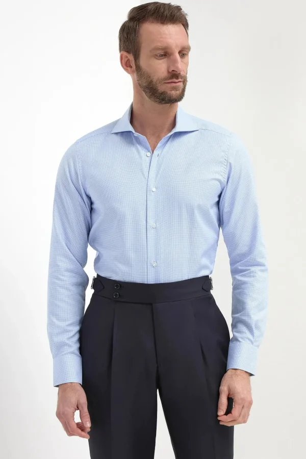 Houndstooth Light Blue Shirt - Made in Italy