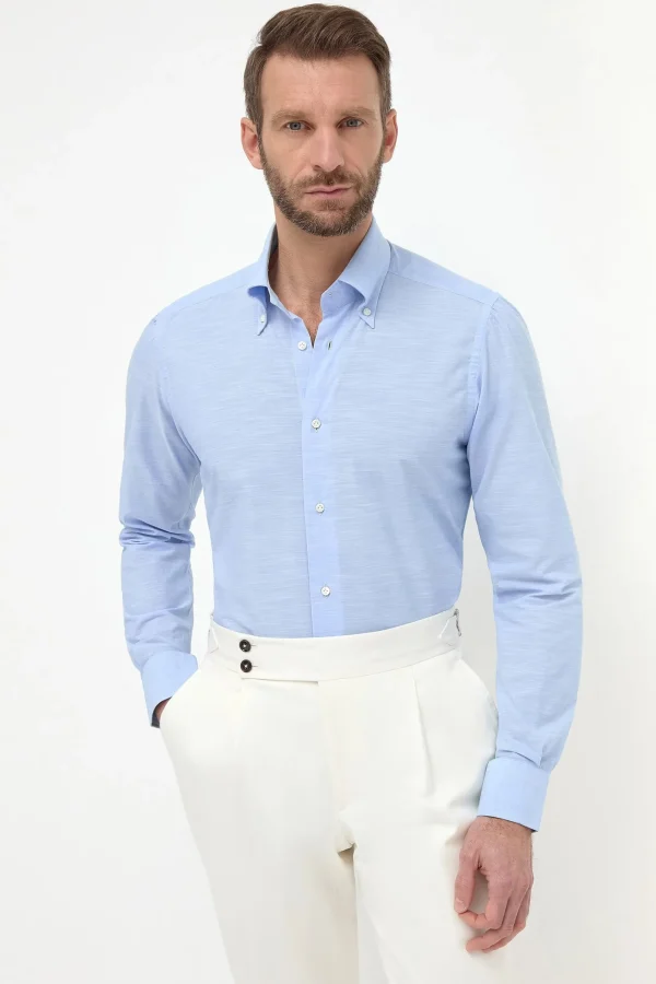 Light blue bamboo button-down shirt "Sartoriale collection" - Made In Italy