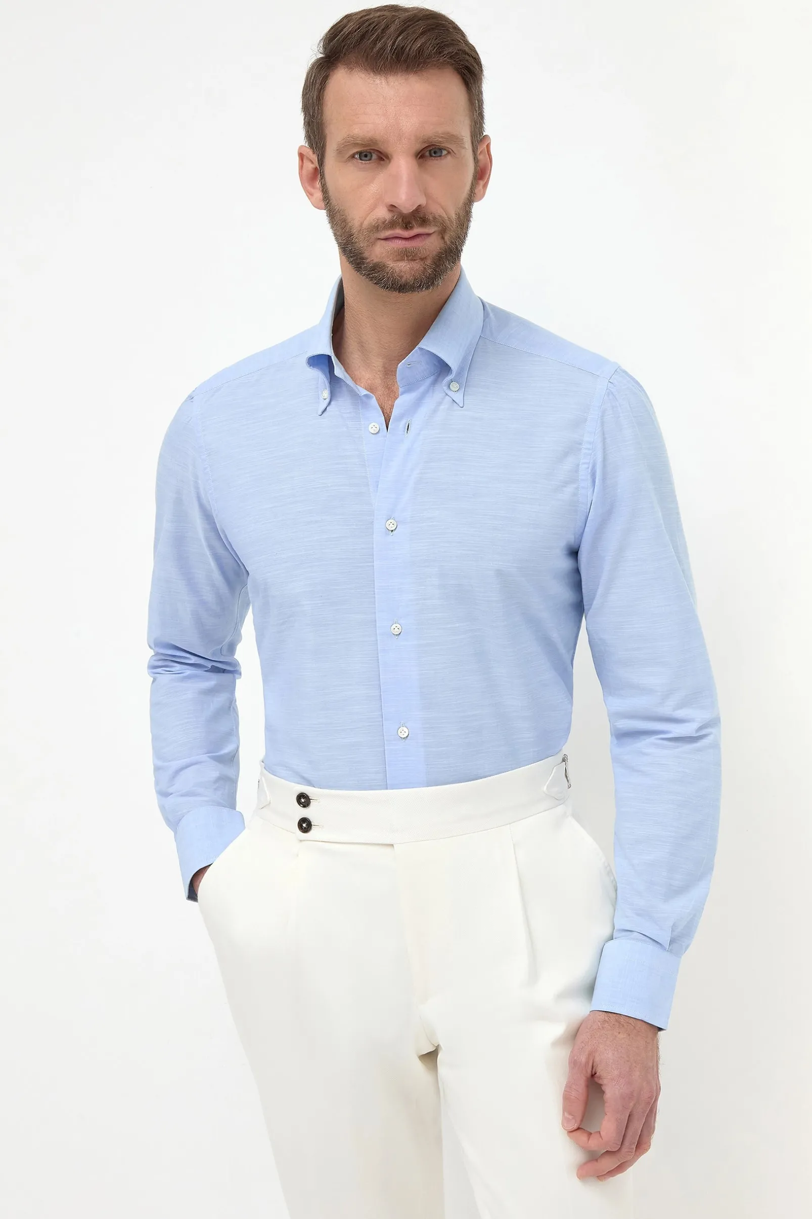 light_blue_bamboo_buttond_1.webp Light blue bamboo button-down shirt "Sartoriale collection" - Made In Italy