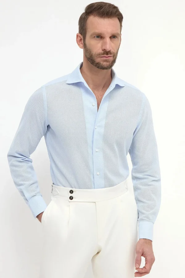 Light blue basketweave shirt - Made in Italy