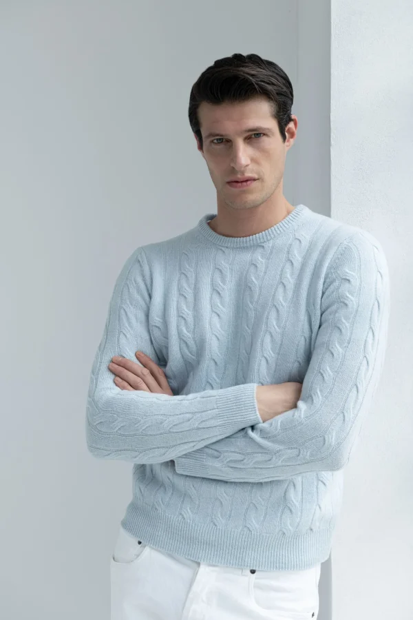 Light blue cable knit sweater – Made in italy