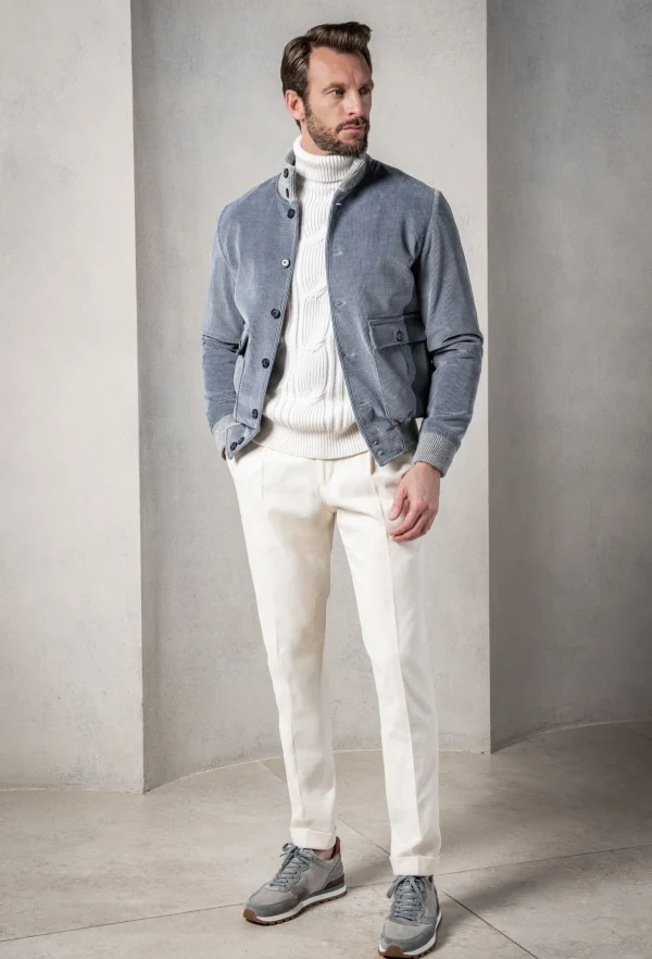 Light blue corduroy bomber jacket – Made in Italy