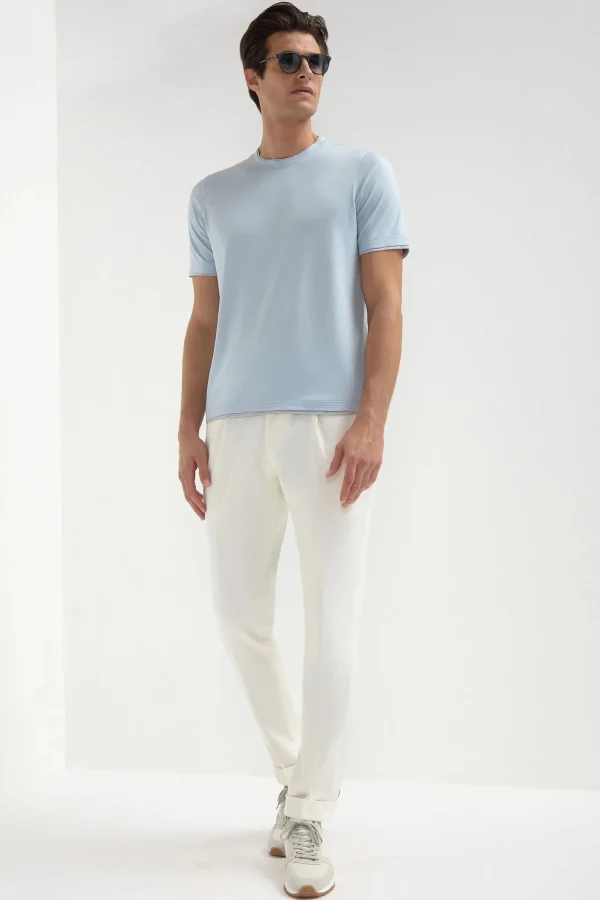 Light blue cotton t-shirt with collar detail - Made in Italy