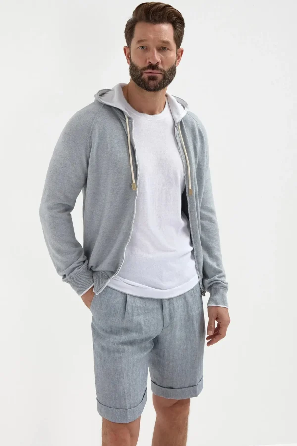 Light blue herringbone linen shorts - Made in Italy