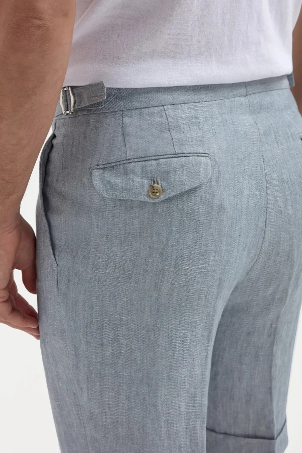 Light blue herringbone linen shorts - Made in Italy