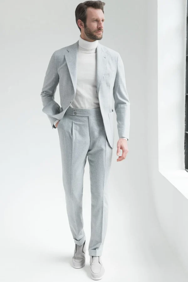 Light blue herringbone wool and cashmere suit – Made in Italy
