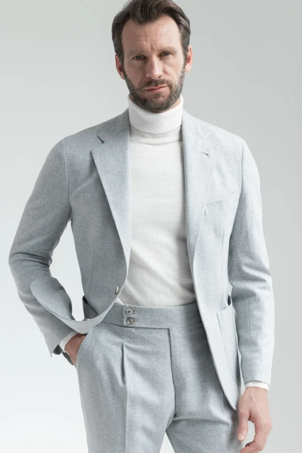 Light blue herringbone wool and cashmere suit – Made in Italy