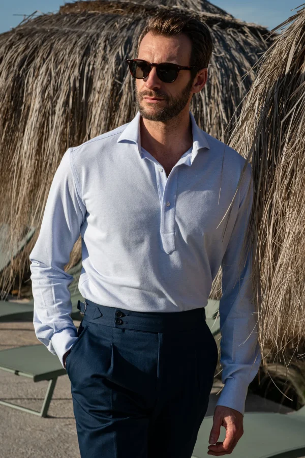 Light blue jersey popover shirt - Made in Italy