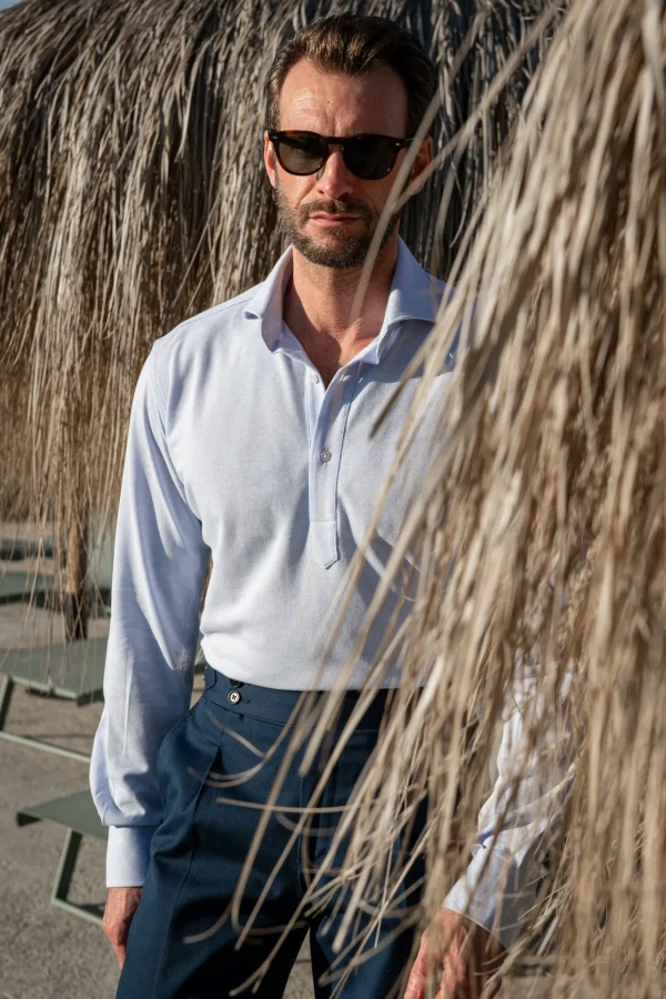 Light blue jersey popover shirt - Made in Italy