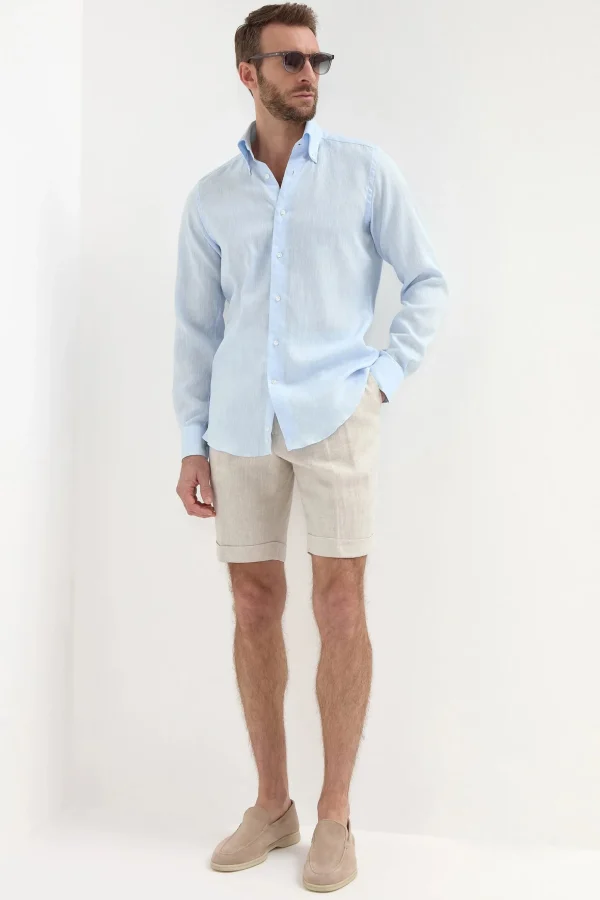 Light blue linen button down shirt - Made In Italy