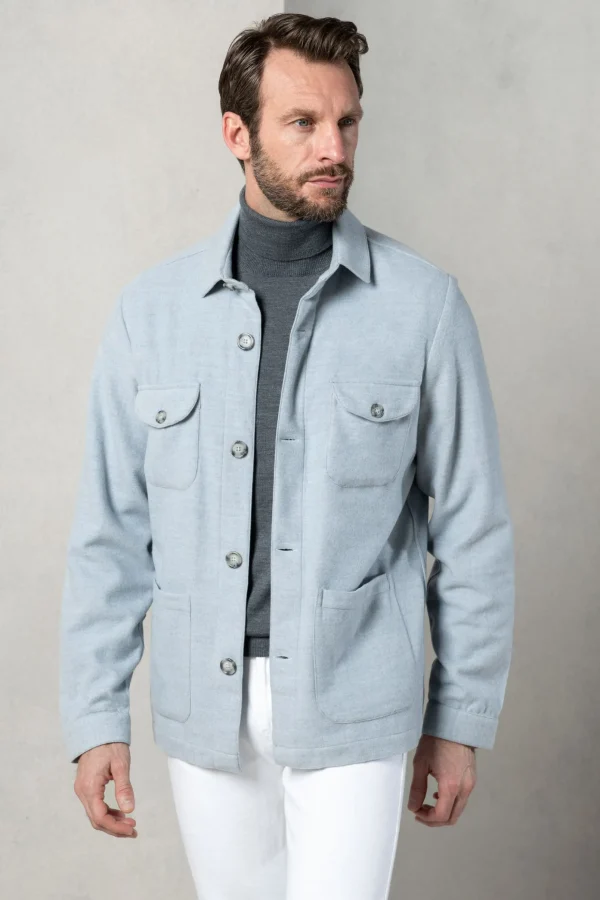 Light blue Safari Jacket flannel Super 180s – Made in Italy