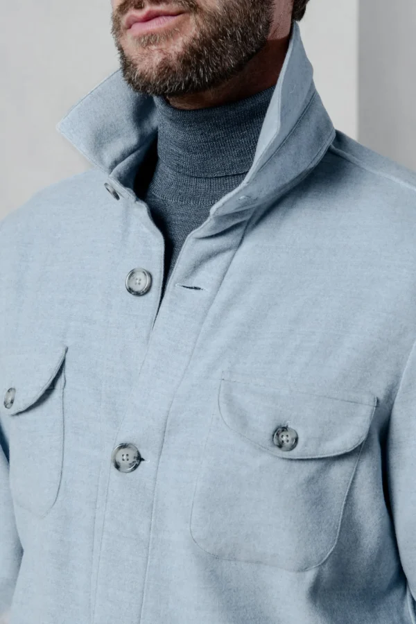 Light blue Safari Jacket flannel Super 180s – Made in Italy