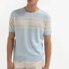 Light blue striped linen t-shirt - Made in Italy