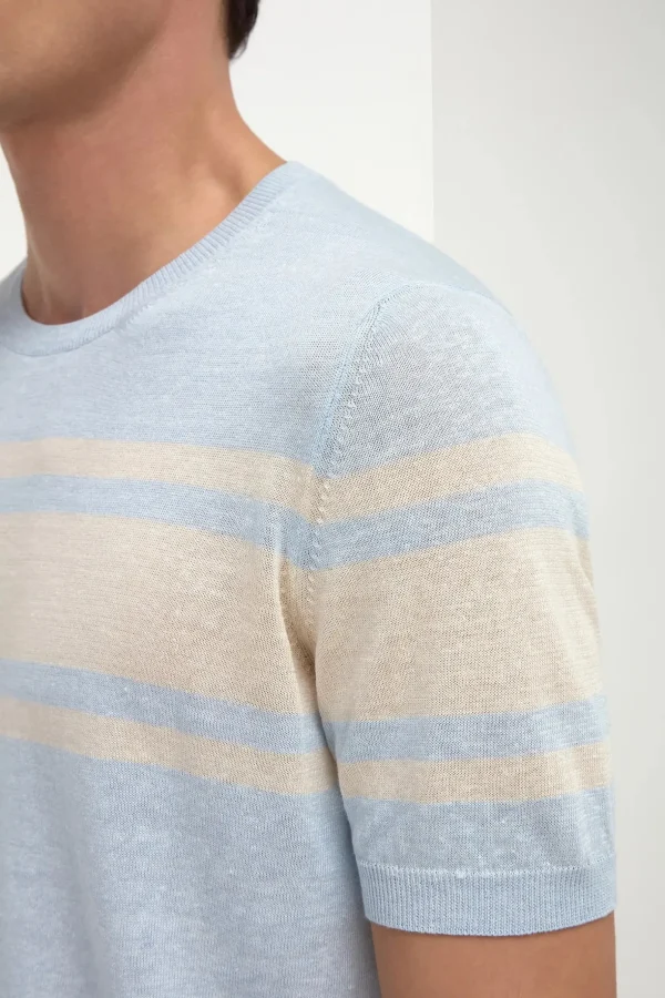 Light blue striped linen t-shirt - Made in Italy