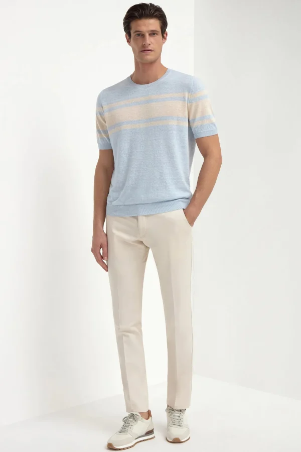 Light blue striped linen t-shirt - Made in Italy