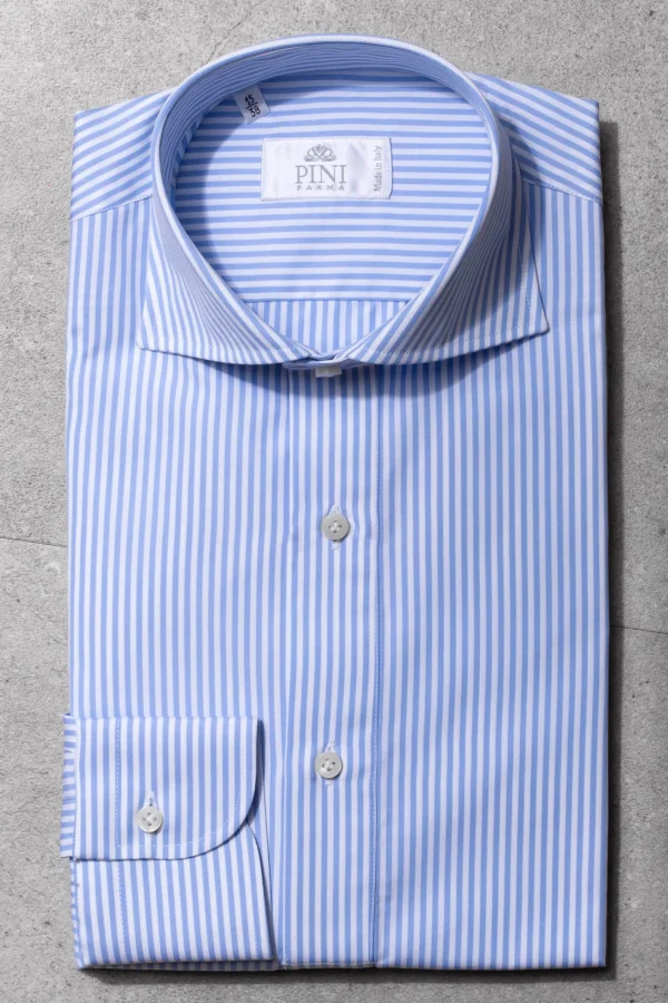 Light blue striped popover shirt - Made in Italy