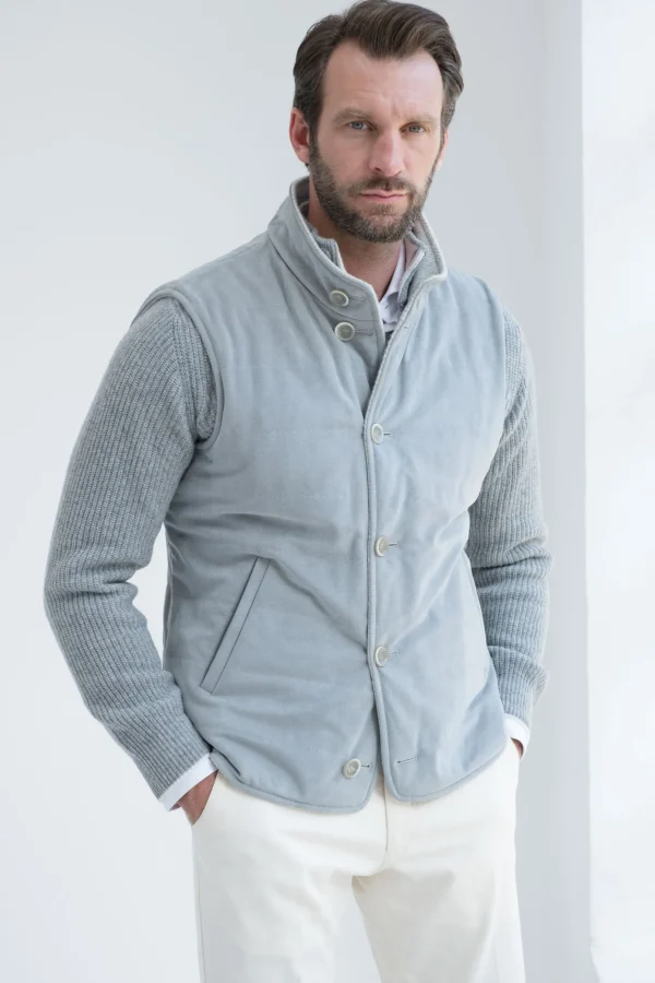 Light grey alcantara reversible vest – Made in Italy