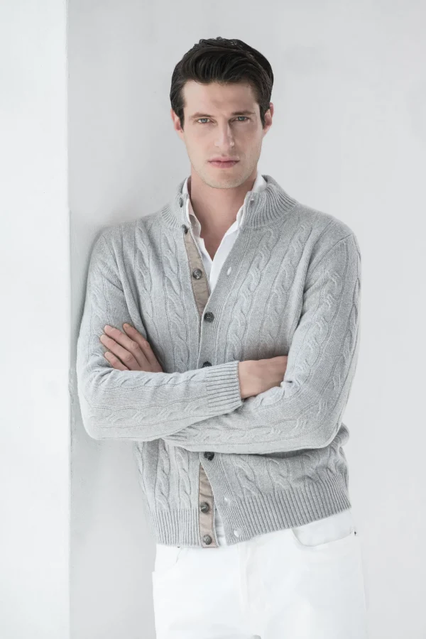 Light grey cable knit cardigan – Made in Italy