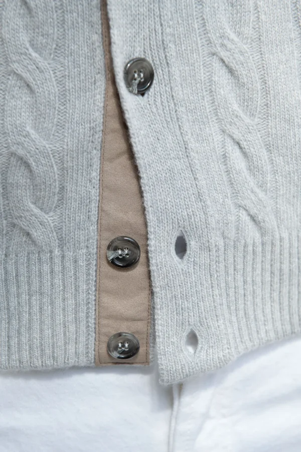 Light grey cable knit cardigan – Made in Italy