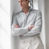 Light grey herringbone cotton and Tencel™ shirt - Made In Italy