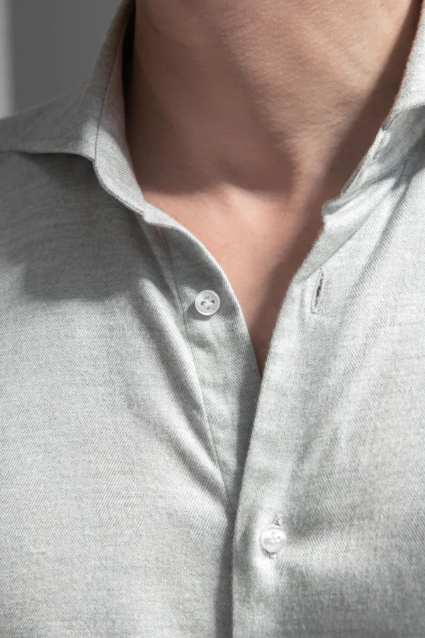 Light grey herringbone cotton and Tencel™ shirt - Made In Italy