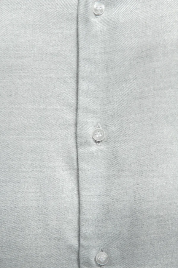 Light grey herringbone cotton and Tencel™ shirt - Made In Italy