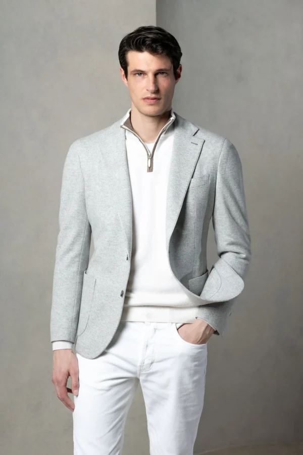 Light grey jersey houndstooth jacket - Made in Italy