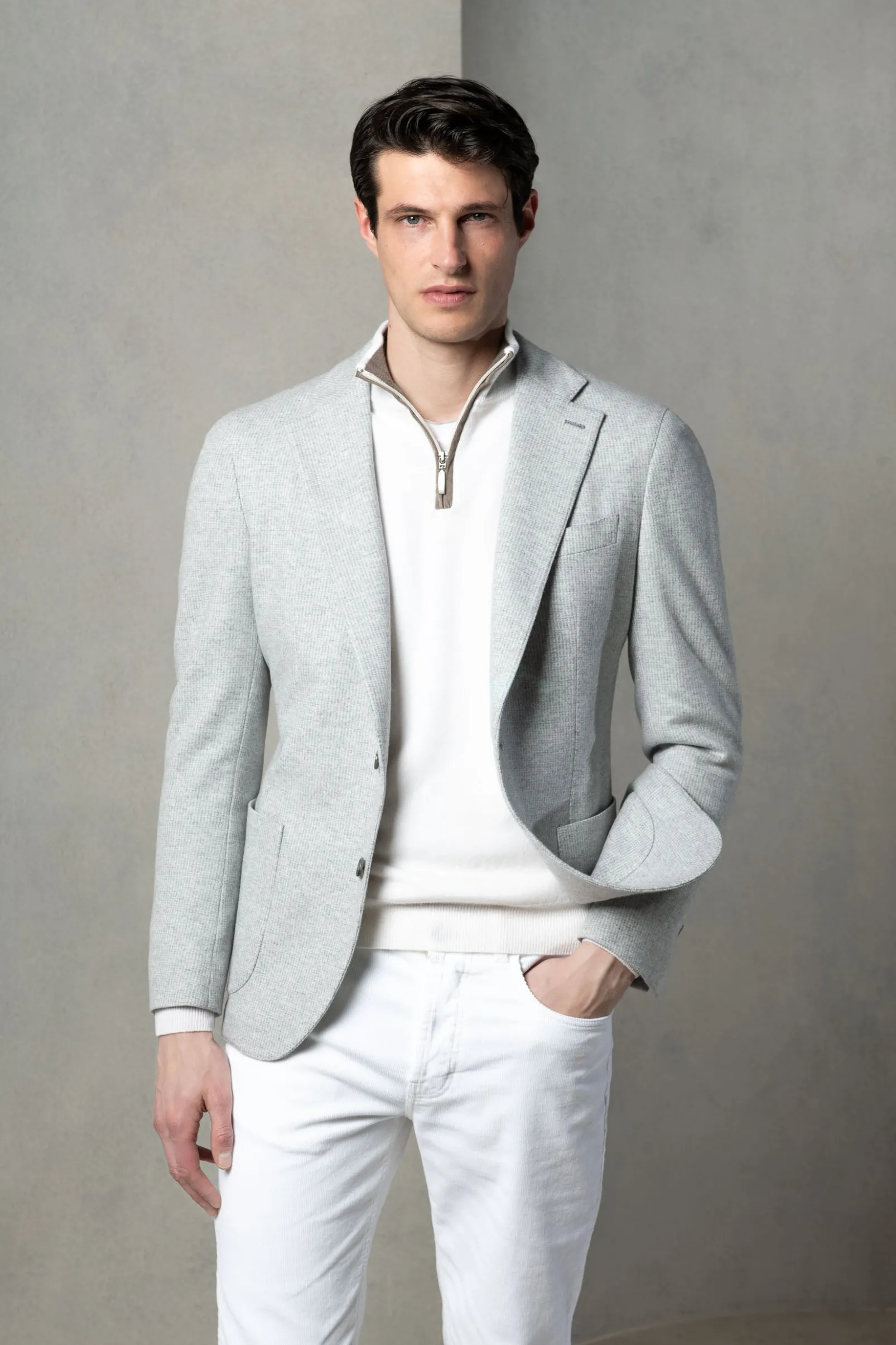 light_grey_jersey_houndst_0.webp Light grey jersey houndstooth jacket - Made in Italy