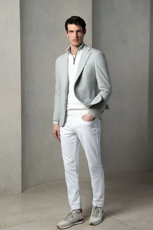 Light grey jersey houndstooth jacket - Made in Italy