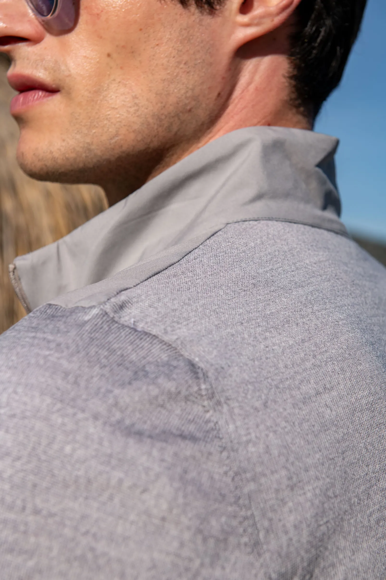 light_grey_knit__nylon_bo_1.webp Light grey knit & nylon bomber jacket – Made in Italy