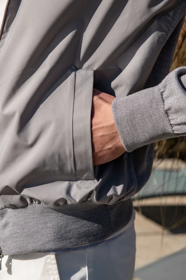 Light grey knit & nylon bomber jacket – Made in Italy