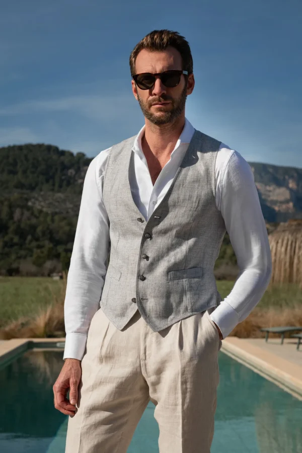 Light grey linen waistcoat - Made in Italy