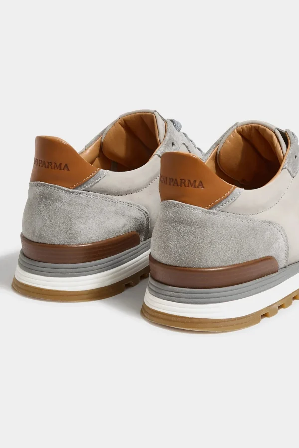 Light grey nabuk and suede runners - Made In Italy