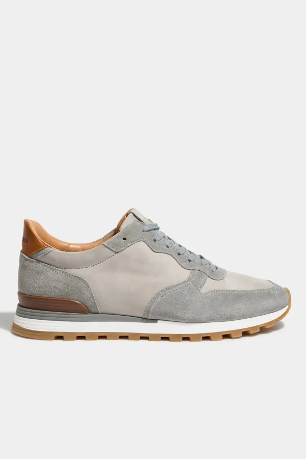 Light grey nabuk and suede runners - Made In Italy
