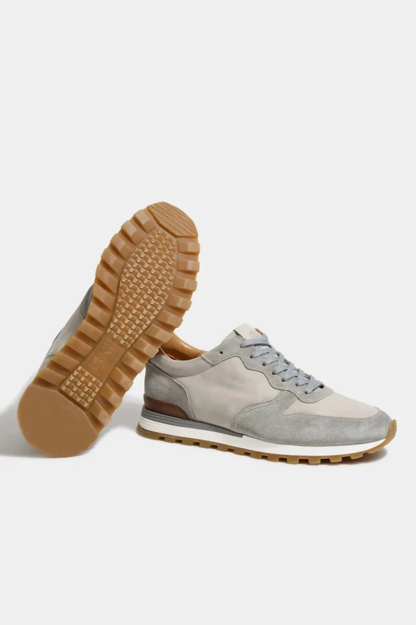 Light grey nabuk and suede runners - Made In Italy