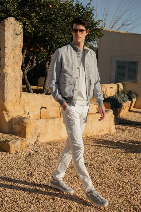 Light grey Prince of Wales bomber jacket – Made in Italy